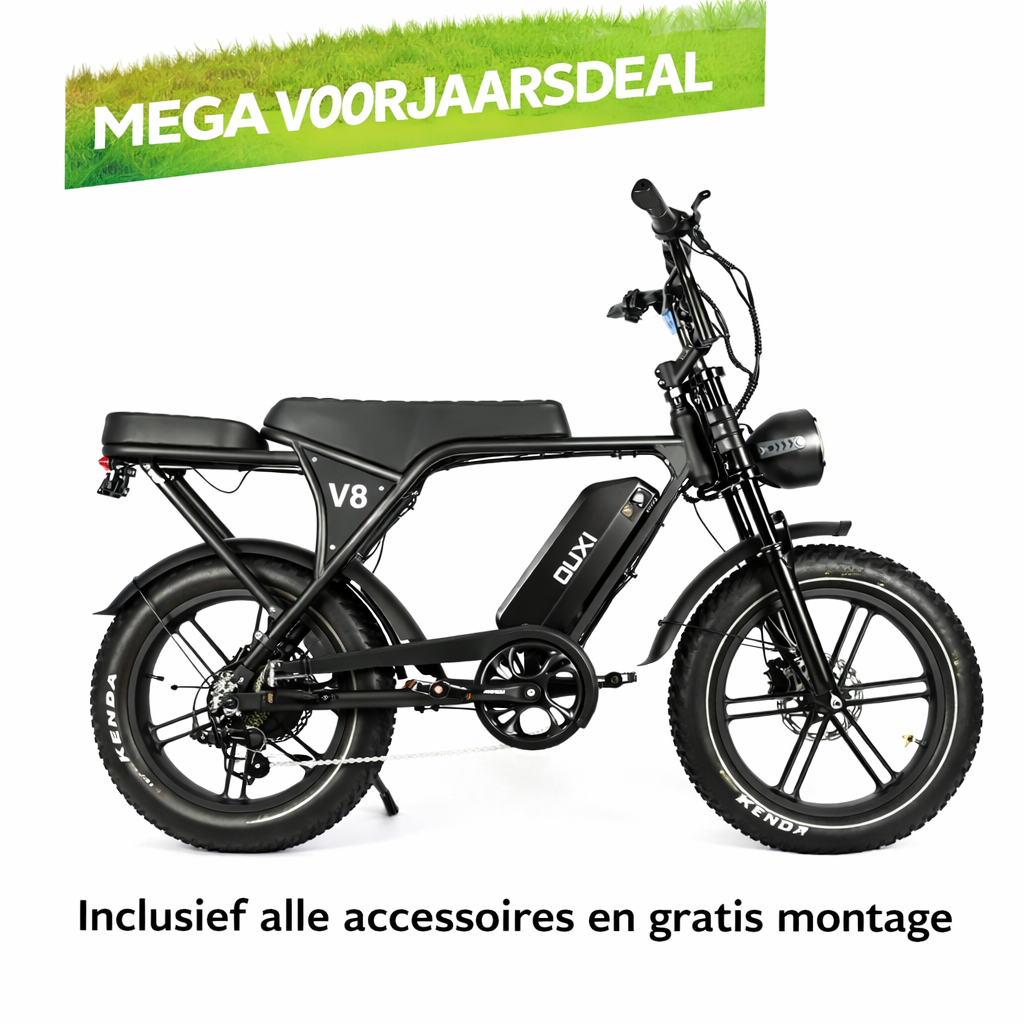 MEGA VOORJAARSDEAL: Ouxi V8 2026 + Achterzitje + Alarm + Telefoontasje + NFC + Voorrek + Voetsteunen