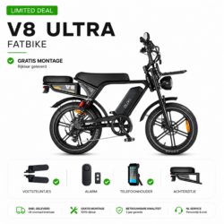LIMITED DEAL! Ouxi V8 Ultra Zwart + Zitje + Telefoonhouder + Alarm + Voetsteunen + Voorrrek