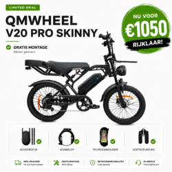 LIMITED DEAL! QMWheel V20 Pro Skinny + Voetsteunen + Ringslot + Achterzitje + Voorrek + Telefoontasje