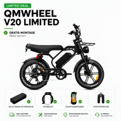 LIMITED DEAL! QMWheel V20 Limited Zwart + Telefoonhouder + Voetsteunen + Ringslot + Voorrek